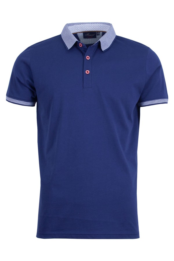 Polo Shirt с плетена яка фино райе ТЪМНОСИН 