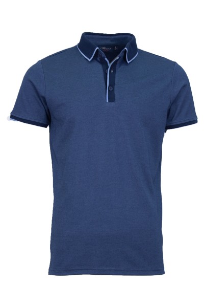 Polo Shirt с плетени яка, канони и маншети краен кант ДЕНИМ МЕЛАНЖ 