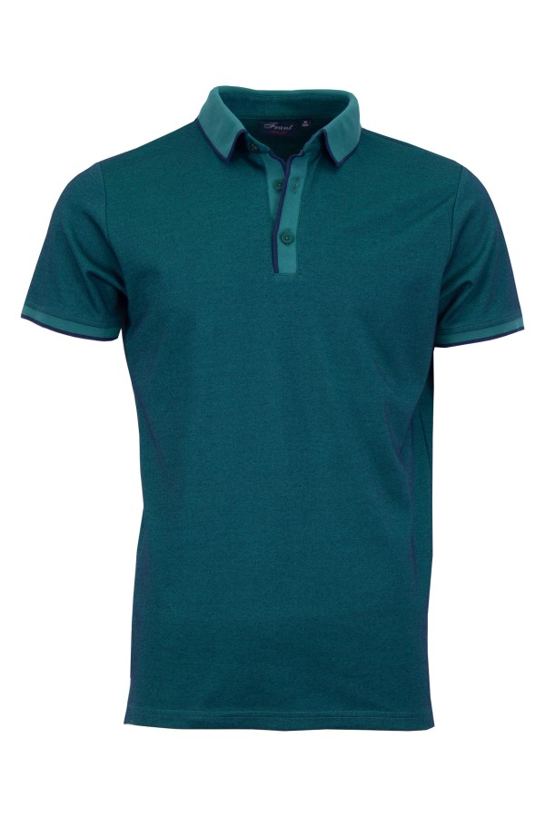 Polo Shirt с плетени яка, канони и маншети краен кант СМАРАГД МЕЛАНЖ 