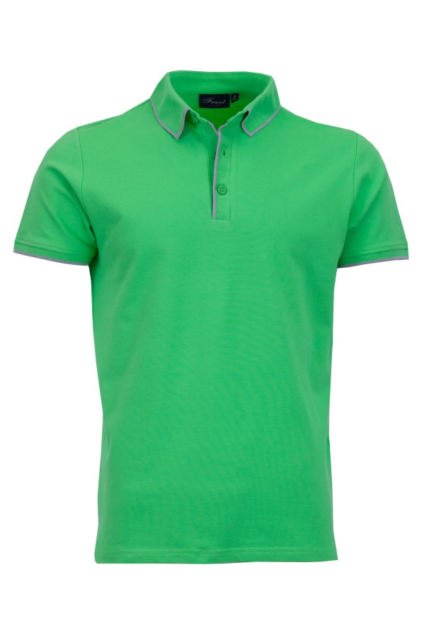 Polo Shirt с плетени яка, канони и маншети краен кант ЗЕЛЕН НЕОН slim fit M