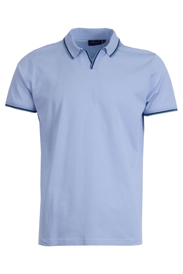 Polo Shirt V бие с плетена яка, канони и маншети СВЕТЛОСИН slim fit M