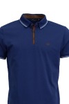 Polo Shirt с плетена яка и детайли от алкантара ТЪМНОСИН 