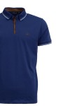 Polo Shirt с плетена яка и детайли от алкантара ТЪМНОСИН 