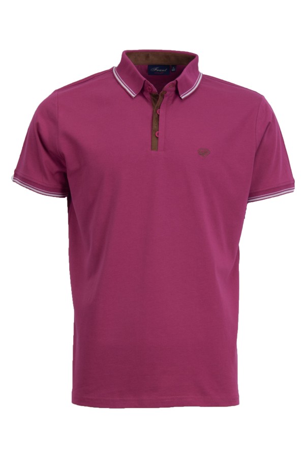Polo Shirt с плетена яка и детайли от алкантара МАЛИНА 