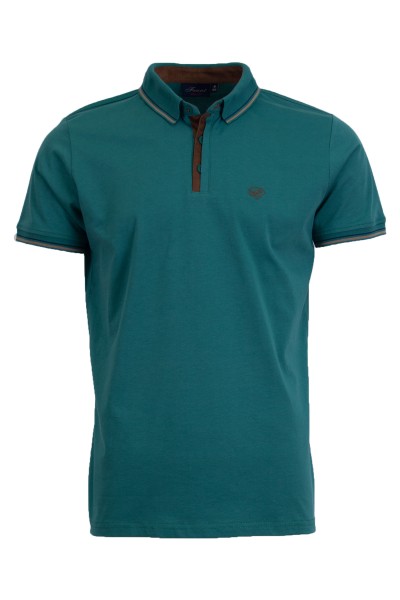 Polo Shirt с плетена яка и детайли от алкантара ЗЕЛЕН 