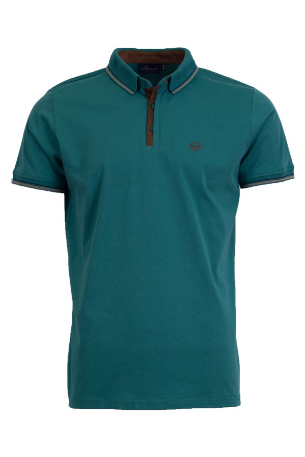 Polo Shirt с плетена яка и детайли от алкантара ЗЕЛЕН 