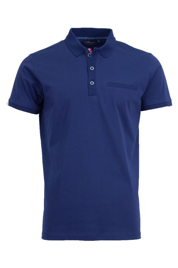 Polo Shirt с плетена яка и джоб филетка ТЪМНОСИН 