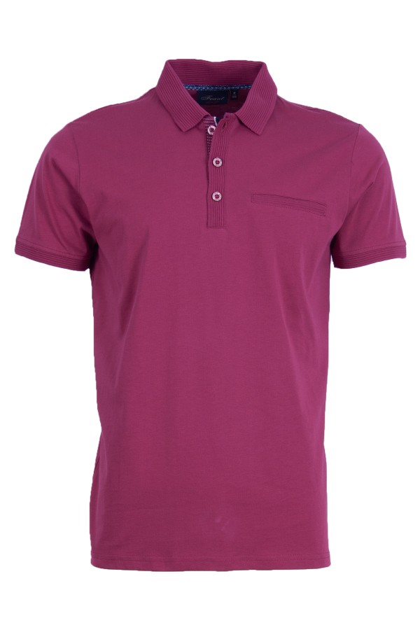 Polo Shirt с плетена яка и джоб филетка МАЛИНА 