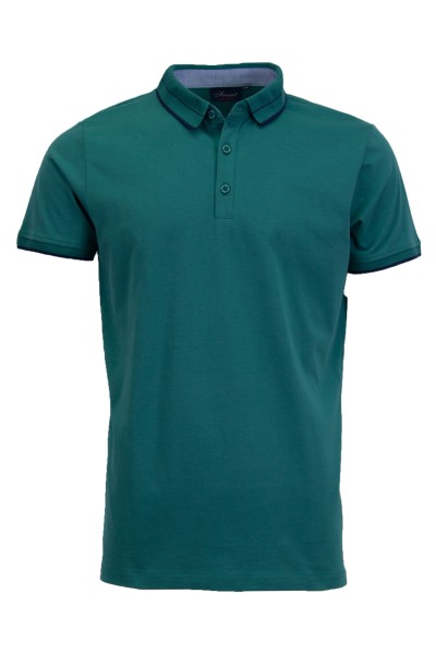 Polo Shirt с плетена яка и маншети двуцветен жакард ЗЕЛЕН 