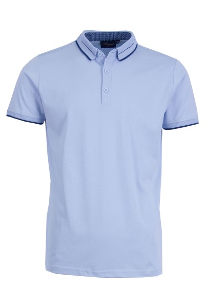 Polo Shirt с плетена яка и маншети двуцветен жакард СВЕТЛОСИН 