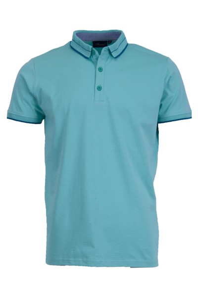 Polo Shirt с плетена яка и маншети двуцветен жакард АКВА 