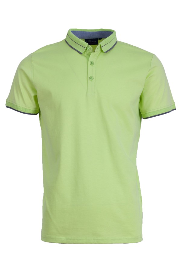 Polo Shirt с плетена яка и маншети двуцветен жакард ЗЕЛЕН ЯБЪЛКА 