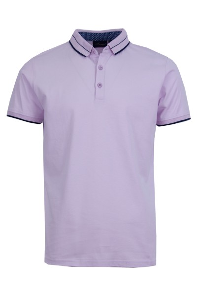 Polo Shirt с плетена яка и маншети двуцветен жакард БЛЕДОЛИЛАВ 