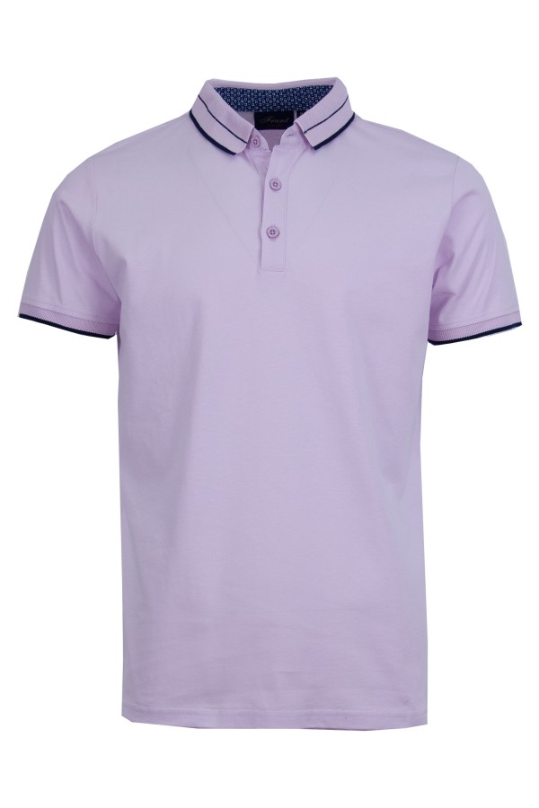 Polo Shirt с плетена яка и маншети двуцветен жакард БЛЕДОЛИЛАВ slim fit M