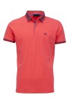 Polo Shirt с плетена яка и маншети ситно райе КОРАЛ 