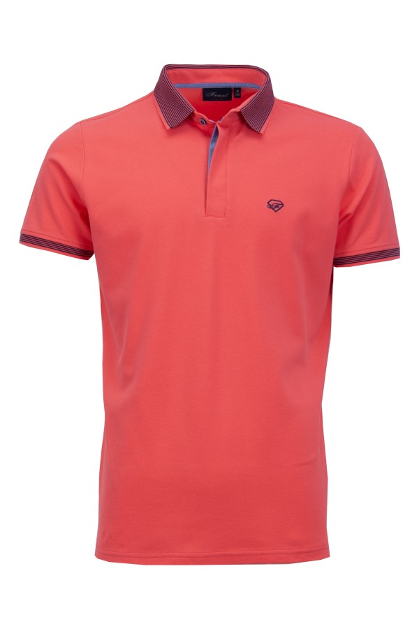 Polo Shirt с плетена яка и маншети ситно райе КОРАЛ 