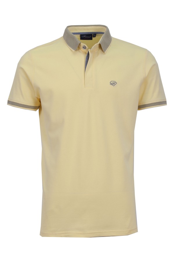 Polo Shirt с плетена яка и маншети ситно райе БЛЕДОЖЪЛТ 