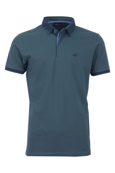 Polo Shirt с плетена яка и маншети ситно райе ТЪМНОЗЕЛЕН 