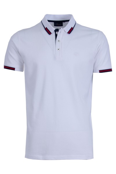 Polo Shirt с плетена яка и маншети интарзия БЯЛ 