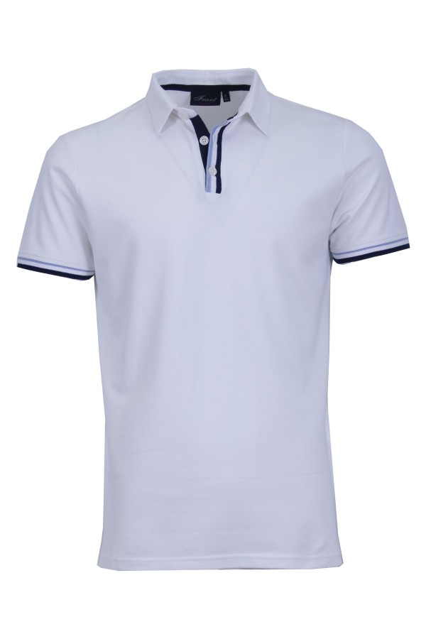 Polo Shirt с плетени канони и маншети райе БЯЛ 