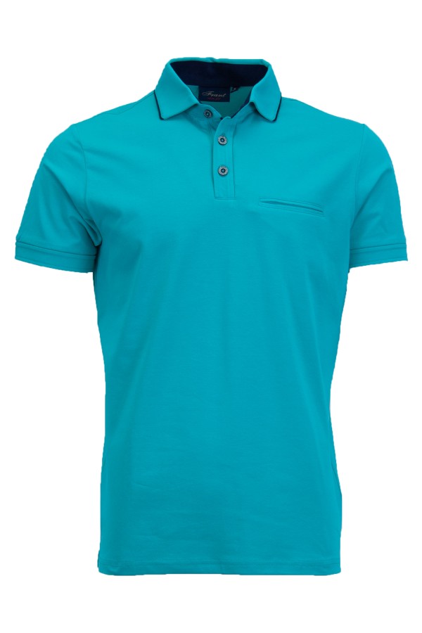 Polo Shirt с паспел от алкантара и джоб с филетки ЗЕЛЕН АКВА slim fit M