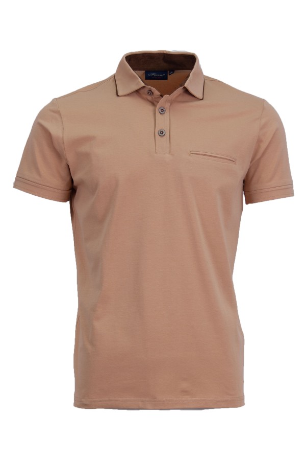 Polo Shirt с паспел от алкантара и джоб с филетки КАРАМЕЛ slim fit M