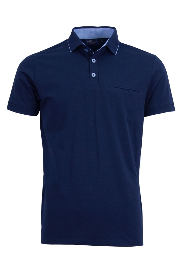 Polo Shirt с контрастен паспел и джоб с филетки ТЪМНОСИН slim fit M
