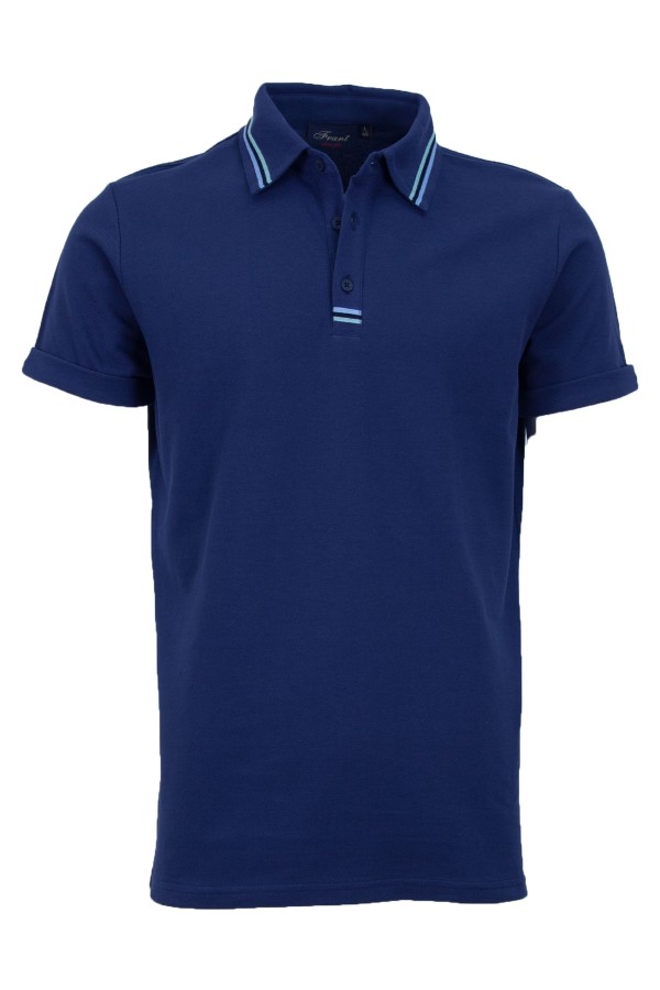 Polo Shirt с интарзионна лента ТЪМНОСИН 