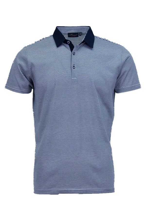 Polo Shirt с яка от допънителен плат РАЙЕ БЯЛО И ИНДИГО Polo Shirt с яка от допънителен плат РАЙЕ БЯЛО И ИНДИГО
