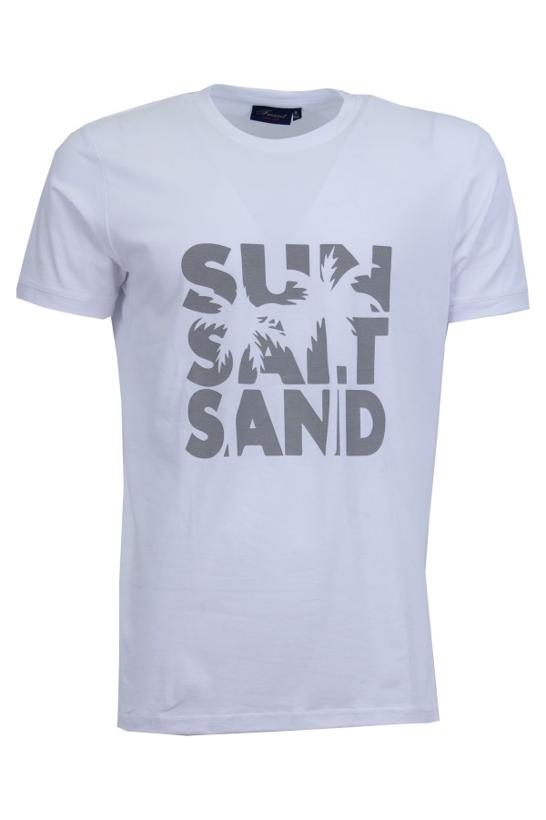 Мъжка тениска SUN, SALT, SAND БЯЛА slim fit M