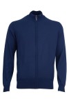 Men's cotton cardigan with zipper, high collar and side pockets, color - navy blue