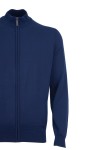 Men's cotton cardigan with zipper, high collar and side pockets, color - navy blue