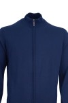 Men's cotton cardigan with zipper, high collar and side pockets, color - navy blue