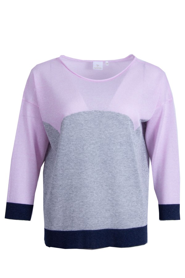 Дамски пуловер фино плетиво трицветен БЛЕДОРОЗОВ 