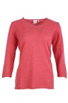 Дамски пуловер V-образно бие с ажурени цветя цвят - корал classic line