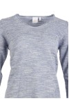 Дамски пуловер V-образно бие с ажурени цветя цвят - светлосин меланж classic line