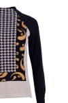 Дамски пуловер с високо бие жакард и цветен бордюр ЧЕРЕН 