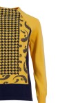 Дамски пуловер с високо бие жакард и цветен бордюр ЖЪЛТ 