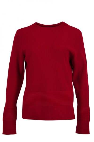Дамски пуловер с високо бие рипс, цвят - червен