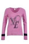Дамски пуловер V-образно бие с принт, цвят - розов