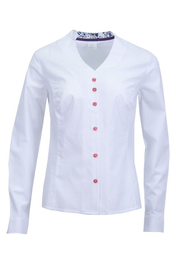 Дамска риза V бие с цветно столче SUPER SLIM FIT БЯЛА 95 % памук - 5 % ликра № 36