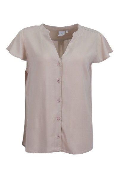 Дамска риза V бие с къс ръкав тип воланче НАТУРАЛ 