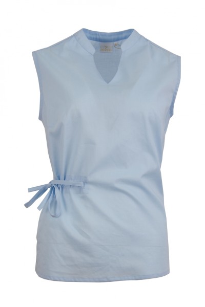 Дамска риза без ръкав V-образно бие с яка тип столче и набор с коланче цвят - бледосин classic line