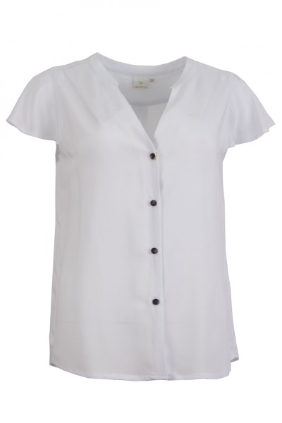 Дамска риза къс ръкав камбанка, V-образно бие и яка тип столче цвят - бял classic line